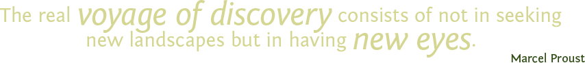 The real voyage of discovery consists of not in seeking new landscapes but in having new eyes. -Marcel Proust
